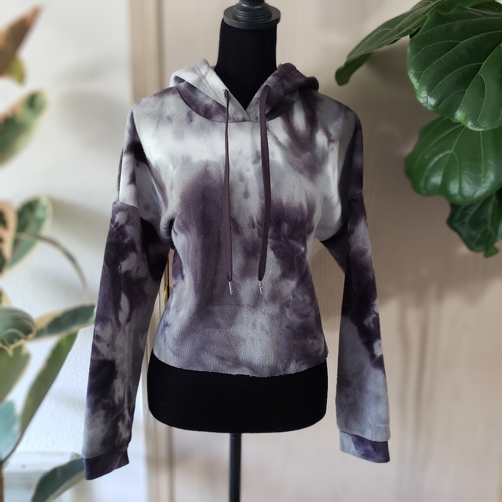 Distressed Tie Dye Cropped Hoodie